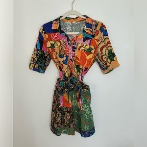 Desigual button up patchwork tropical print shirt dress